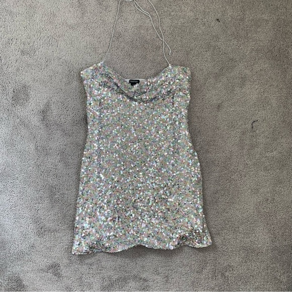 EUC BOOHOO MULTI SEQUIN COWL NECK MINI DRESS - Picture 6 of 7